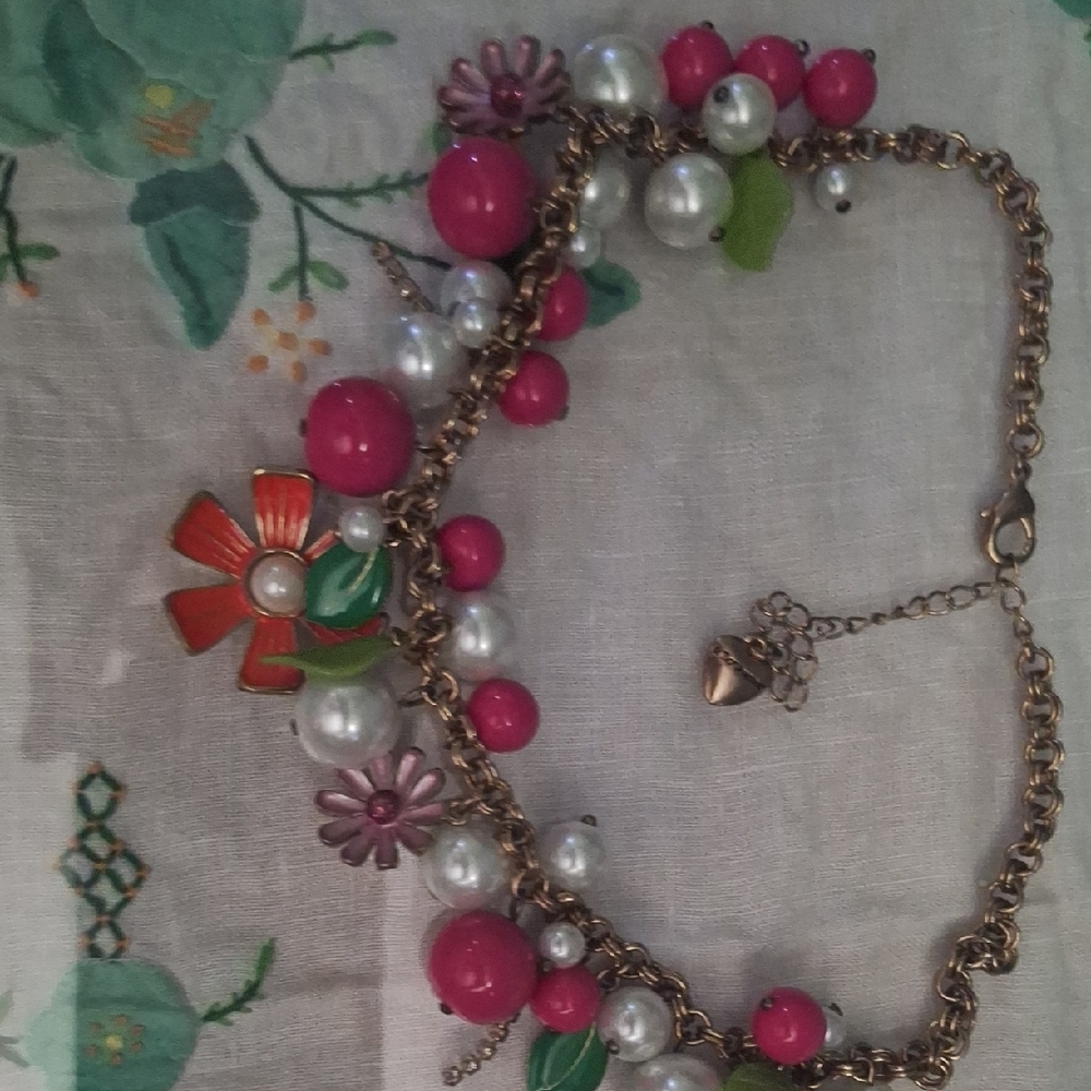 Betsey Johnson Pink and Gold Statement Necklace - Picture 5 of 5